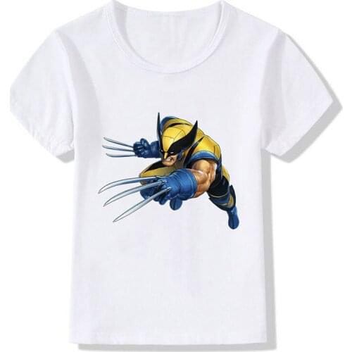 Marvel Boys Girls T-Shirt Wolverine Disney Figures Print Short-sleeved Tshirt Kids Casual Clothing Avengers Baby Clothes Tops