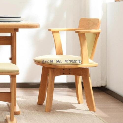 Yuemao Home Rotatable Solid Wood Dining Chair Nordic Simple Chair Desk Armrest Back Chair Computer Chair Makeup Chair
