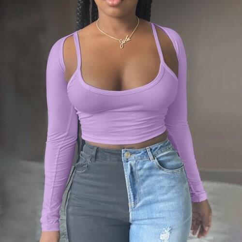 Two-piece Sling Tube Top Long Sleeve Shawl T-shirt Crop Top Corset Womens Clothing 2020 Smock and Exposed Navel Women Blouse