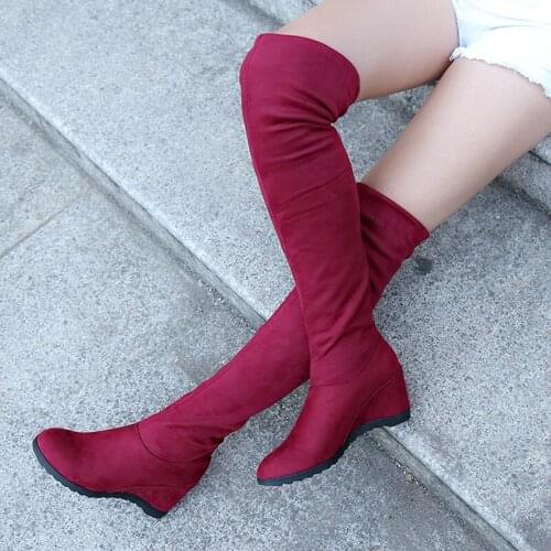 2020 Winter Over The Knee Boots Women Stretch Fabric Thigh High Wedges Round Toe Platform Sexy Woman Shoes Long Bota Feminina
