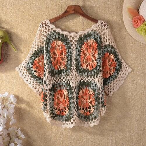 2021 new womens spring and summer loose bat shirt pullover hollow knit short-sleeved fashion casual top Western style