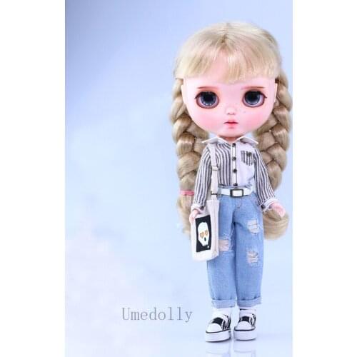 1PCS Fashion Doll Bag, Long Sleeve Shirt, Jeans for Blyth, Pullip, Ob11, Ixdoll, Middle Blyth, 1/8 Bjd Doll Clothes Accessories