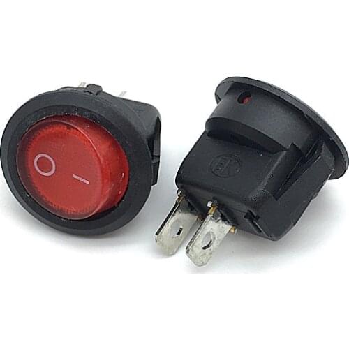 10pcs/lot Red Button ON-OFF SPST KCD1-2 Round Rocker Switch 15mm 2PIN 3A/250V 6A/125V AC