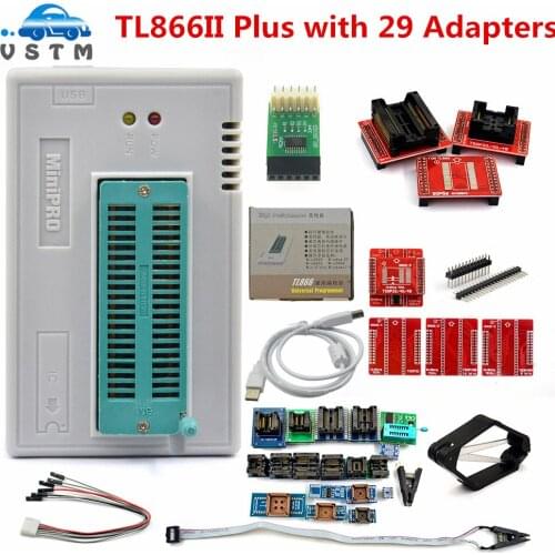 100% Original V11 TL866II Plus Universal Minipro Programmer with 29 Adapters+test Clip PIC Bios High speed Programmer
