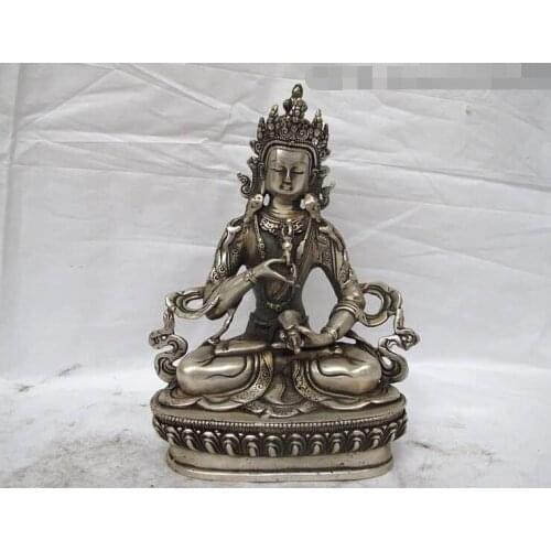 8"Tibet Buddhist old White Copper Silver Vajradhar Bodhisattva Buddha Statue