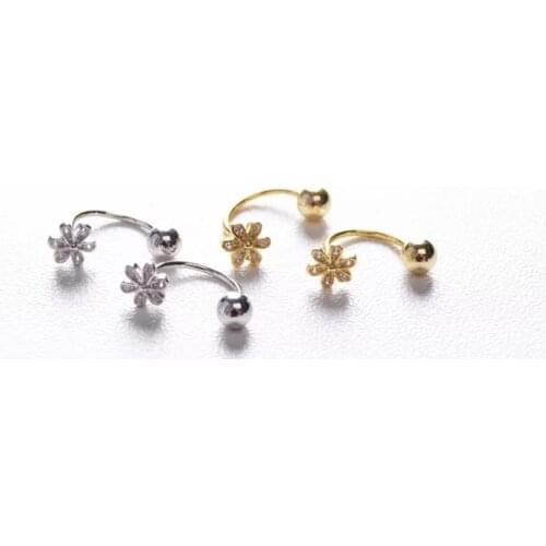 925 Sterling Silver Earring Zircon C-Shaped Flower Clover Floret Screw Stud Earring Cute Sweet Ear Bone Nail Girl Silver Ear Jew