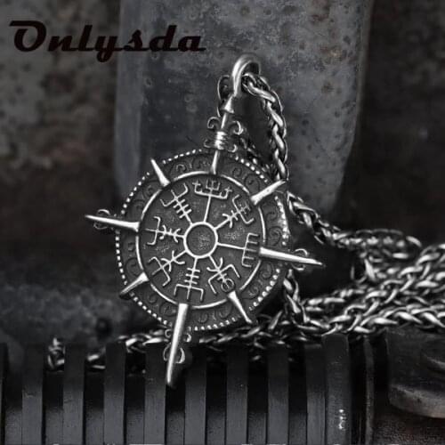 Aliexpress Chain Cool fashion 316 Stainless Steel North Viking Pendant Mens Compass Necklace Boyfriend Party Gift OSDZ142