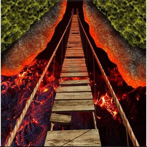 Beibehang Custom 3D thrilling rope bridge Volcanic lava 3D floor tiles pvc thick wear-resistant ultra-green flooring tiles