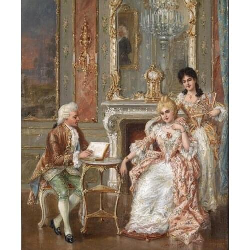 Free shipping court figure noble earl give flowers to lady oil painting canvas prints on canvas wall art decoration picture