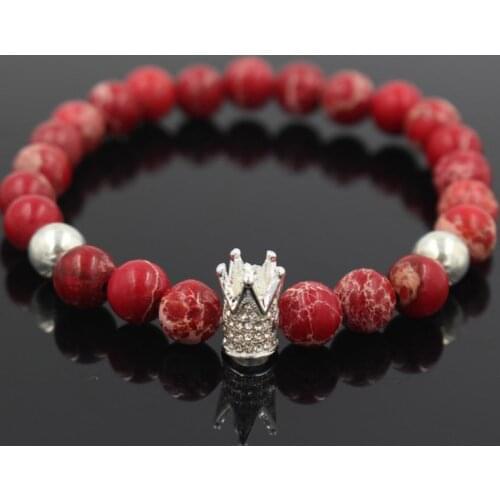 8mm uki gold silver Copper crown micro pave cz zirconia cubic zircon Bracelet black stone volcanic lava Onyx Imperial Bangles