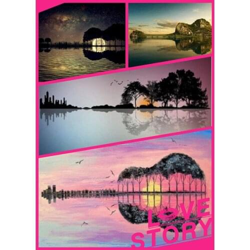 Diamond Mosaic Landscape 5D Diy Diamond Painting Guitar Tree Reflection Home Decor Picture of Rhinestone Gift XN1446