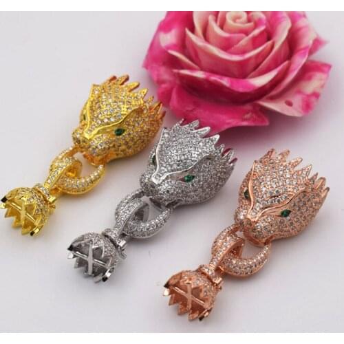 Zircon micro inlay leopard head buckle 3 color tassel pendant bracelet clasp domineering leopard diy clasp buckle