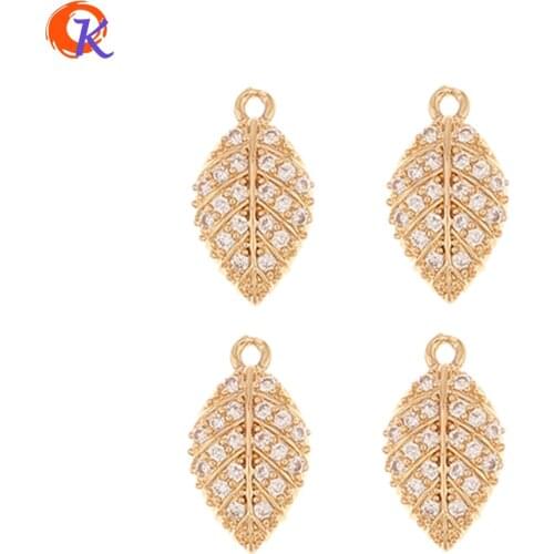 Cordial Design 50Pcs 8*14MM Jewelry Accessories/CZ Charms/Hand Made/DIY Making/Connectors/Leaf Shape/Earring Findings/Pendant