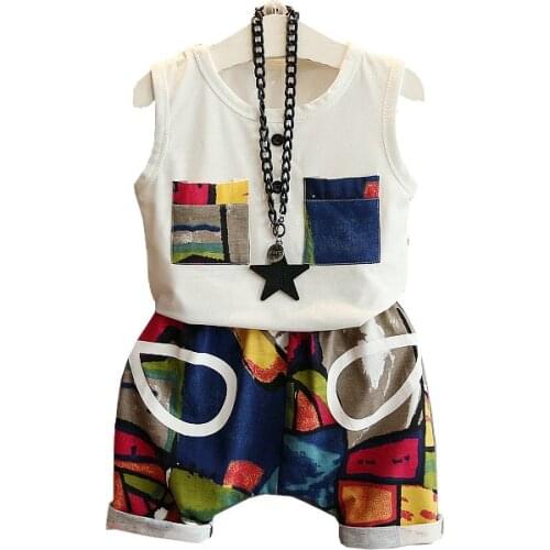Baby Boy Clothing Sets New Summer Vest Tops and Abstract Print Harem Pants 2pc Kids Clothes 2 3 4 5 6 7 8 Toddler Sports Suits