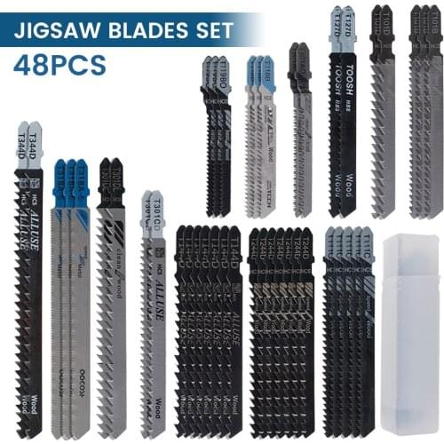 48pcs T-Shank Jigsaw Blades Metal Wood Assorted Saw Blades Precision Fast Cutting Blades for Plastic Metal Woodworking Tool