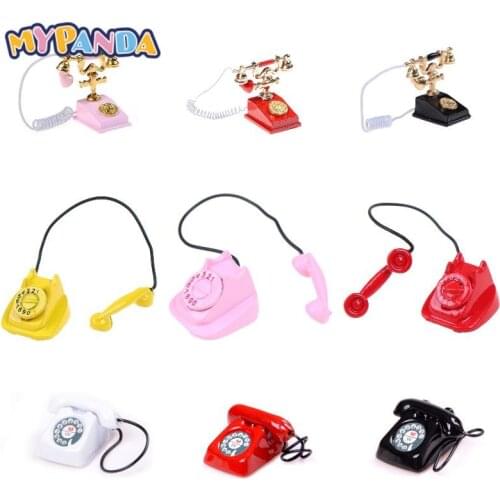 Mini Metal Phone Pretend Play Doll Home Wired Telephone Dollhouse Miniature Toy Decoration Gift Kid 1/12 Dollhouse Miniature