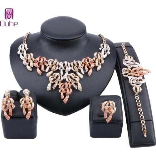 Fashion Bridal Jewelry Sets Women Dubai Gold Colorful Crystal Jewellery Wedding Necklace Earring Bracelet Ring African Set