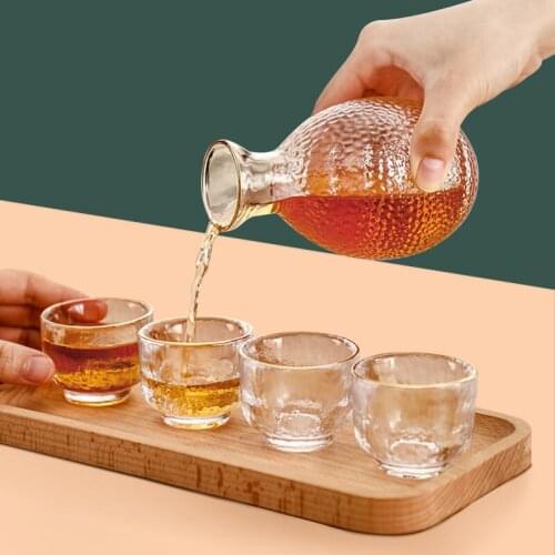 Set of 6 Crystal Glass Japanese Sake Drinkware Set Cups Kettle and Wine Pot Container Tumbler Jar
