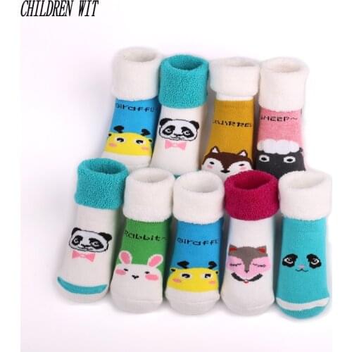 CHILDREN WIT 5 pairs/ lot baby socks Autumn / winter thick warm cute cartoon pattern cotton high 0-3 year baby boy /girls socks