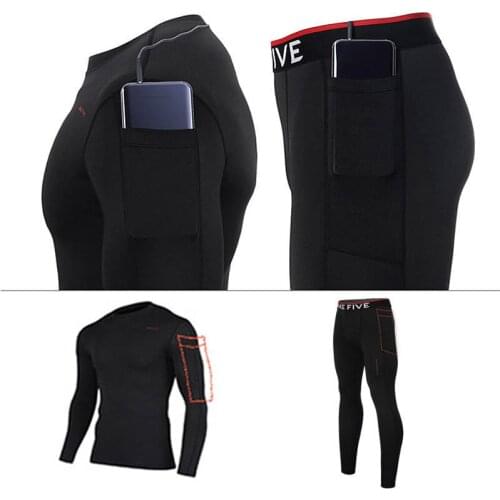 Newest Edition TakeFive Mens Skin Tight Compression Base Layer Smart Running Clothes Sets(Shirts +Pants) 27