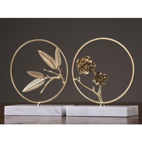 New middle copper and marble creative circular pendulum household living room Bookshelf placement ornaments