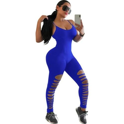 Solid Color Classic Hole Pencil Pants Sportswear Sexy Romper Jumpsuits Womens Outfits Sexy Fitness Wear Tracksuit Summer 2021