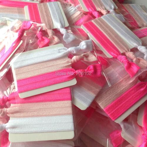 50 Packs of 3 Elastic Hair Band for Promotion Fold Over Elastic Hair Tie 5/8" FOE Hair Band Ponytail Holder 101colors