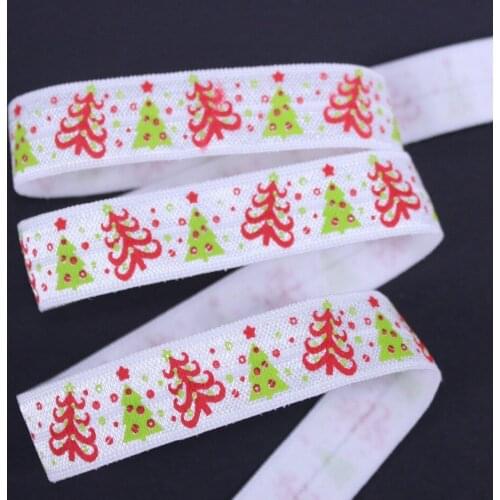 5/8" Christmas strees printed foe fold over elastic for Christmas hair ties accessaries