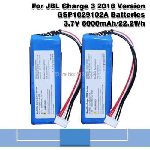 Replacement 3.7V 6000MAh Li-Polymer Battery Bateria GSP1029102A for JBL Charge 3 2016 Version