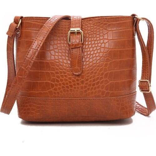 2019 New PU Leather Womens Designer Handbag Alligator Bucket Bag Shoulder Messenger Bag Retro Vintage Fashion Female Tote Bag