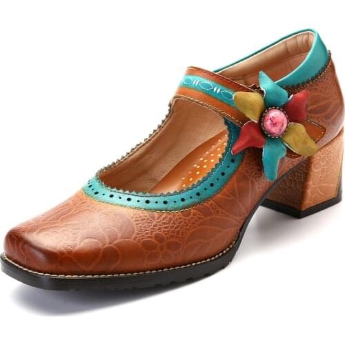 Retro Genuine Leather Flower Comfy Retro Pumps Loafers Bohemia Casual Shoes Women Shoes Spring Autumn Casual Shoes New