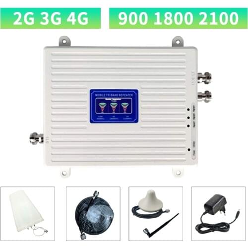 2G 3G 4G Cell Phone Booster Tri Band 900 1800 2100 Mobile Signal Amplifier LTE Cellular Repeater Can connect two indoor antennas