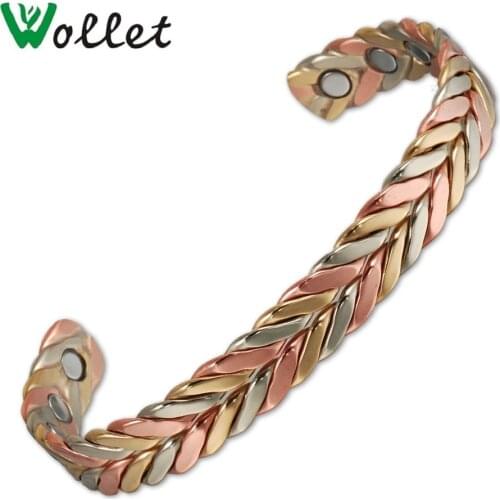 Wollet Jewelry Set Magnetic Pure Copper Bracelets Bangle Ring for Men Women Anti Arthritis with 6 Magnets Pain Relief