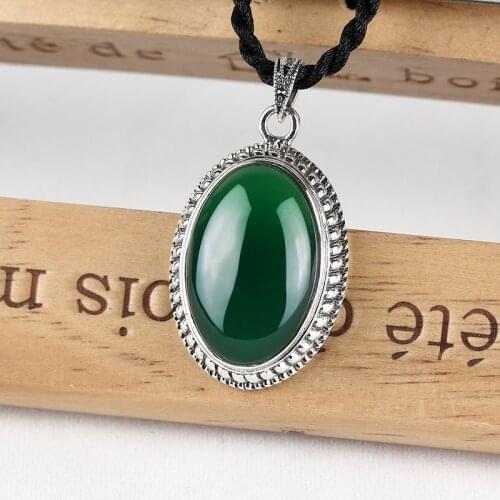 ZHJIASHUN 100% 925 Sterling Silver Chalcedony Agate Pendant Necklace Vintage Natural Gemstones Pendants Jewelry For Women Gifts