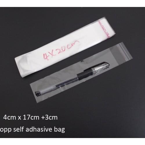 1000pcs Clear Resealable OPP/Pol/Cellophane Bag 4x17+3cm Transparent OPP Self Adhesive Plastic package PEN cosmetic Packing bags