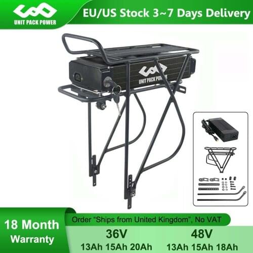 48V 18Ah 15Ah Rear Rack Electric eBike Battery With 24-28" Double Layer Luggage for 1000W 750W 500W 350W Bafang Bicycle Motor
