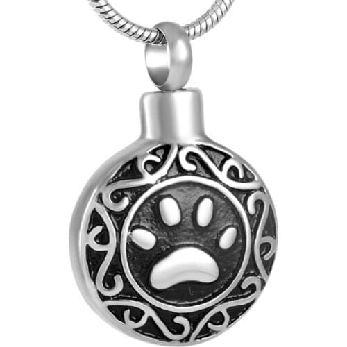8584 Pet Funeral Casket Ashes Keepsake Jewelry Engravable (Date,Name) Dog/Cat Paw Print Stainless Steel Cremation Urn Necklace
