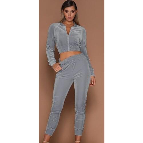 Velvet Tracksuit Women Elegant Pure Color Zipper Long Trousers Sets 2021 Two Piece Suit Calca Jogger Feminima Fashion Plus Size