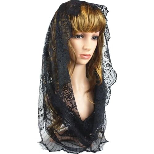Black Eyelash French Lace Infinity Veil Catholic Church Lace Veil Mantilla Chapel Scarf