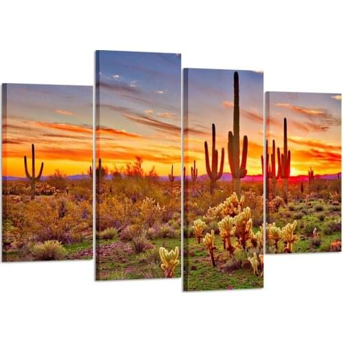 Colorfull Sunset with Saguaros Landscape Canvas Wall Art Sonoran Desert Picture Print on Canvas Drop Shipping