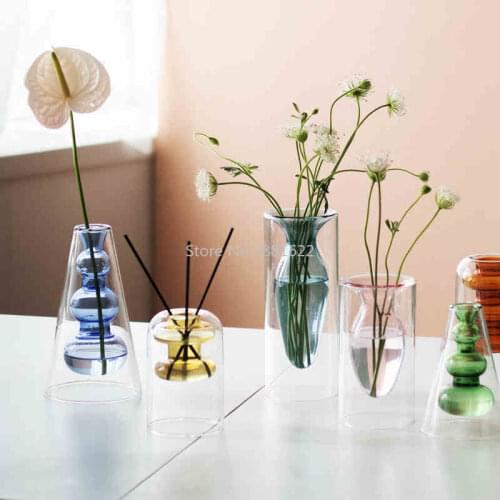 Nordic home Desk decoration crystal vases for the interior Hydroponic flower Stained vase glass flower base Living Room desktop