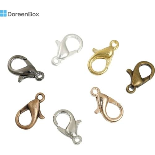 Doreen Box Zinc Based Alloy & Copper Lobster Clasp Findings Mixed 12mm( 4/8") x 6mm( 2/8"), 140 PCs
