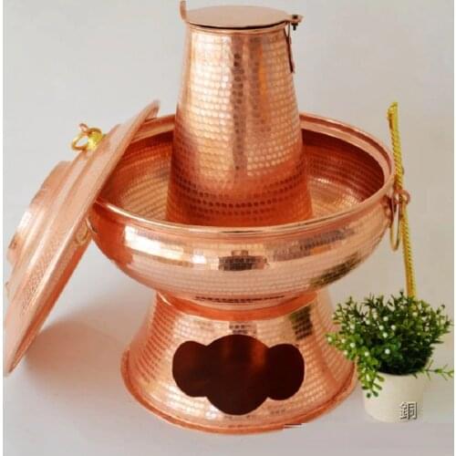 Pure Copper Hot Pot with Lid Handmade Thick Home Restaurant Use