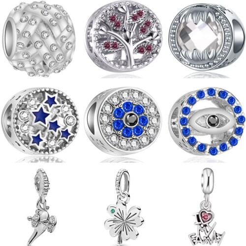 Hot Selling Crystal Dress Crown Star Butterfly Evil Eyes Flower Beads Fit Pandora Charms Bracelets for Women DIY Trinket Jewelry