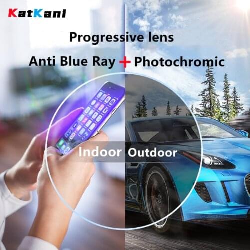 KatKani 1.56/1.61/1.67/1.74 Photochromic Anti-Blue Light Progressive Multifocal Prescription Custom Lenses To See Far And Near