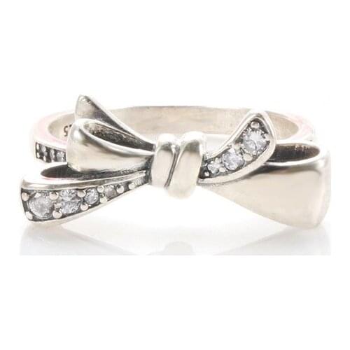 New Fashion Original 925 Silver Sparkling Bow Ring For Women Wedding Engagement Pan Rings DropShipping Wholesale