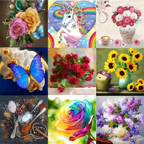 Round diamond mosaic embroidery painting Flower butterfly cross stitch 3d diy diamond painting wall sticker diamond embroidery