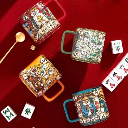 Fashion Mug personalized creativity Guochao couple ceramic cup drinking water with spoon gift box