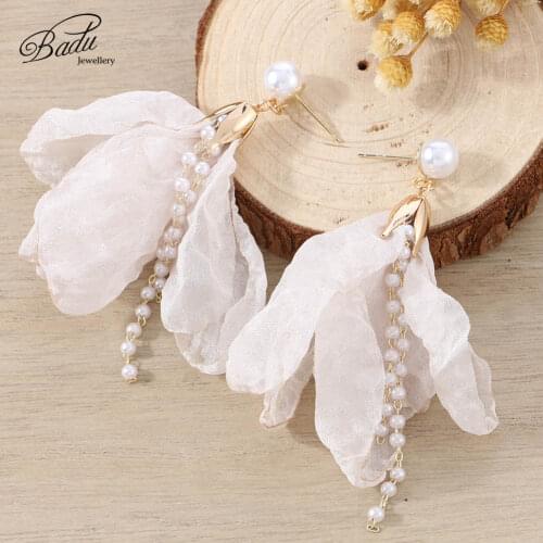 Badu Yarn Flower Dangle Women Earrings Trendy Elegant Created Charm Statement Drop Earrings Wedding Party Gift Jewelry Summer
