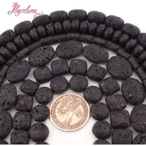Natural Lava Rock Black Coin Oval Square Stone Beads For Jewelry Making DIY Necklace Bracelet Loose Strand 15" Free Shipping